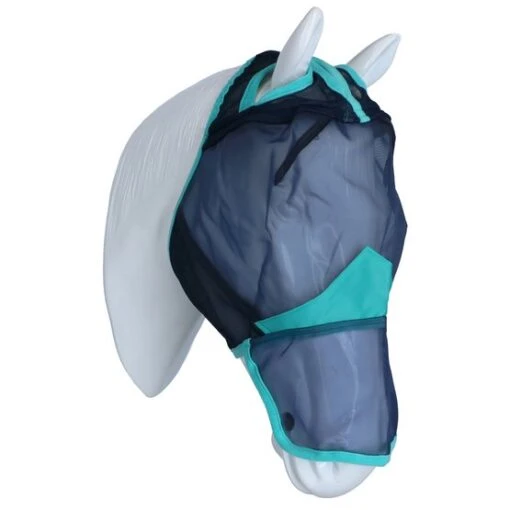 Weatherbeeta Fliegenmaske Comfitec Deluxe Fine Mesh Mit Nase Navy/Türkis